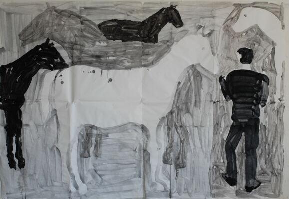 mann und pferde, 2019, gouache auf papier, 170x200