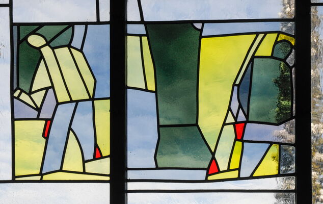 Stained glass windows by Swiss painter Willi Müller, church of Neuenegg, Switzerland