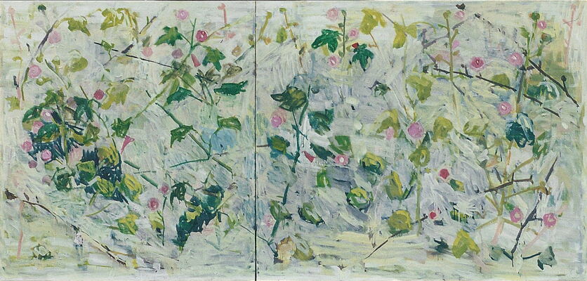 malven, 2001, oel auf leinwand, 120x249
