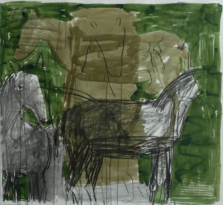 horses, 2013, charcoal and gouache on paper, 148x154
