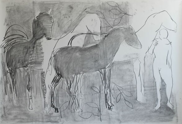 horses, 2013, charcoal on paper, 148x190