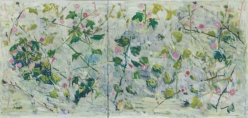 malven, 2001, oel auf leinwand, 120x249