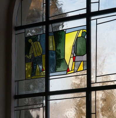 Stained glass windows by Swiss painter Willi Müller, church of Neuenegg, Switzerland