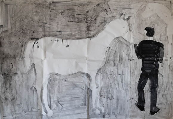 apocalyptic rider, 2020, paste paint on paper, 175x250