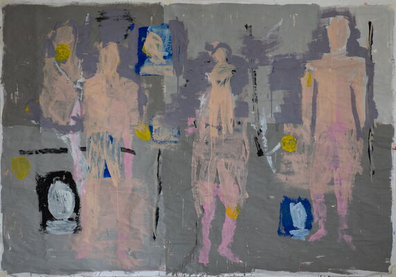 gruppenbild, 2021, oel auf papier, 138x198